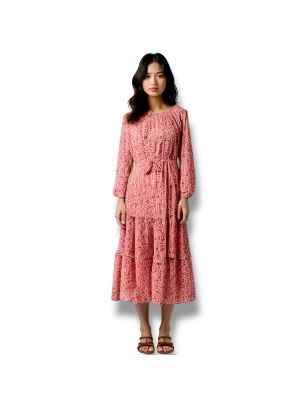 Harlow & Rose MIDI Long-Sleeve Dress Women’s Large, Bohemian Style, Fully Lined